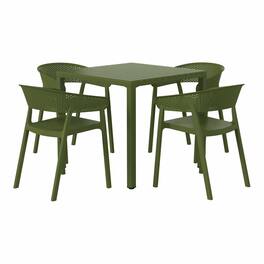 WestinTrends - Playa 5-Piece Outdoor Metal Frame Square Dining Table Patio Set with Stackable Patio Dining Chairs - Olive Green