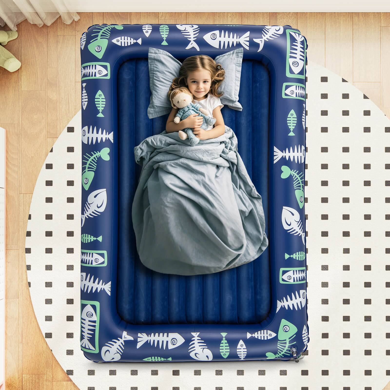 Alt View 1. Costway - Costway Inflatable Kids Travel Bed Portable Air Mattress Set with Double-sided Mattress Blue - Blue.