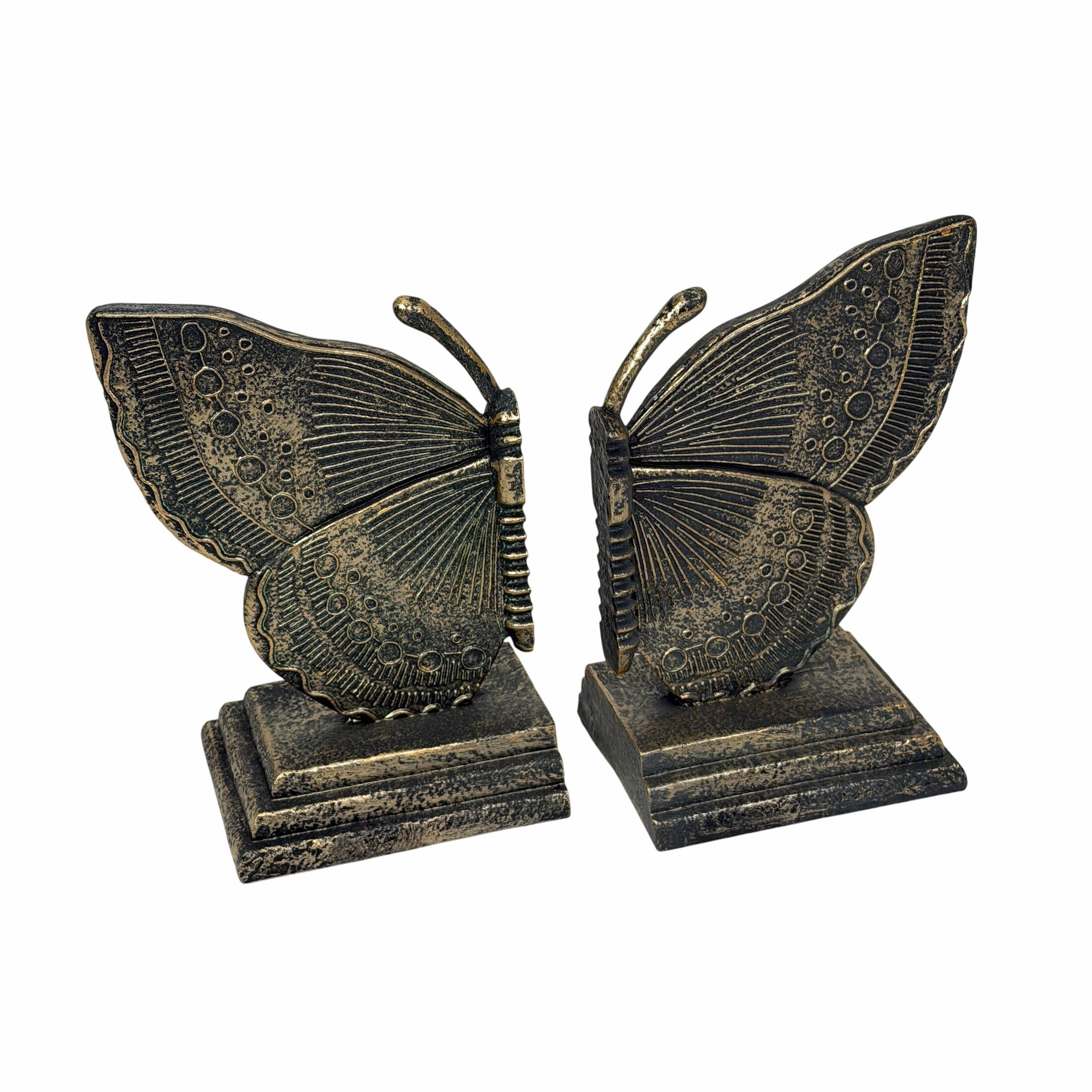 Front. Things2Die4 - Antique Bronze Butterfly Bookends Set Resin Decorative Book Supports 10.25 Inch - Bronze.