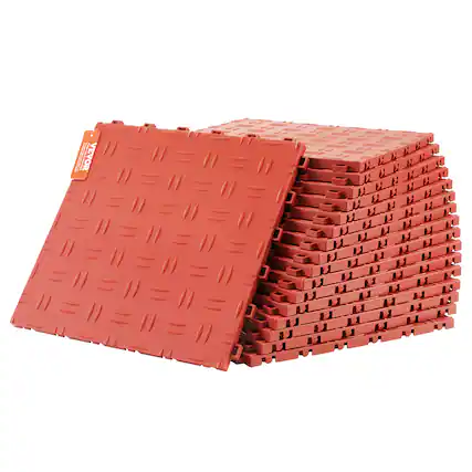 Front. VEVOR - Garage Tiles Interlocking, 12 x 12 x 0.53 inch 25 Pack Garage Floor Covering Tiles, Non-Slip Double-Sided Texture Garage - Red.