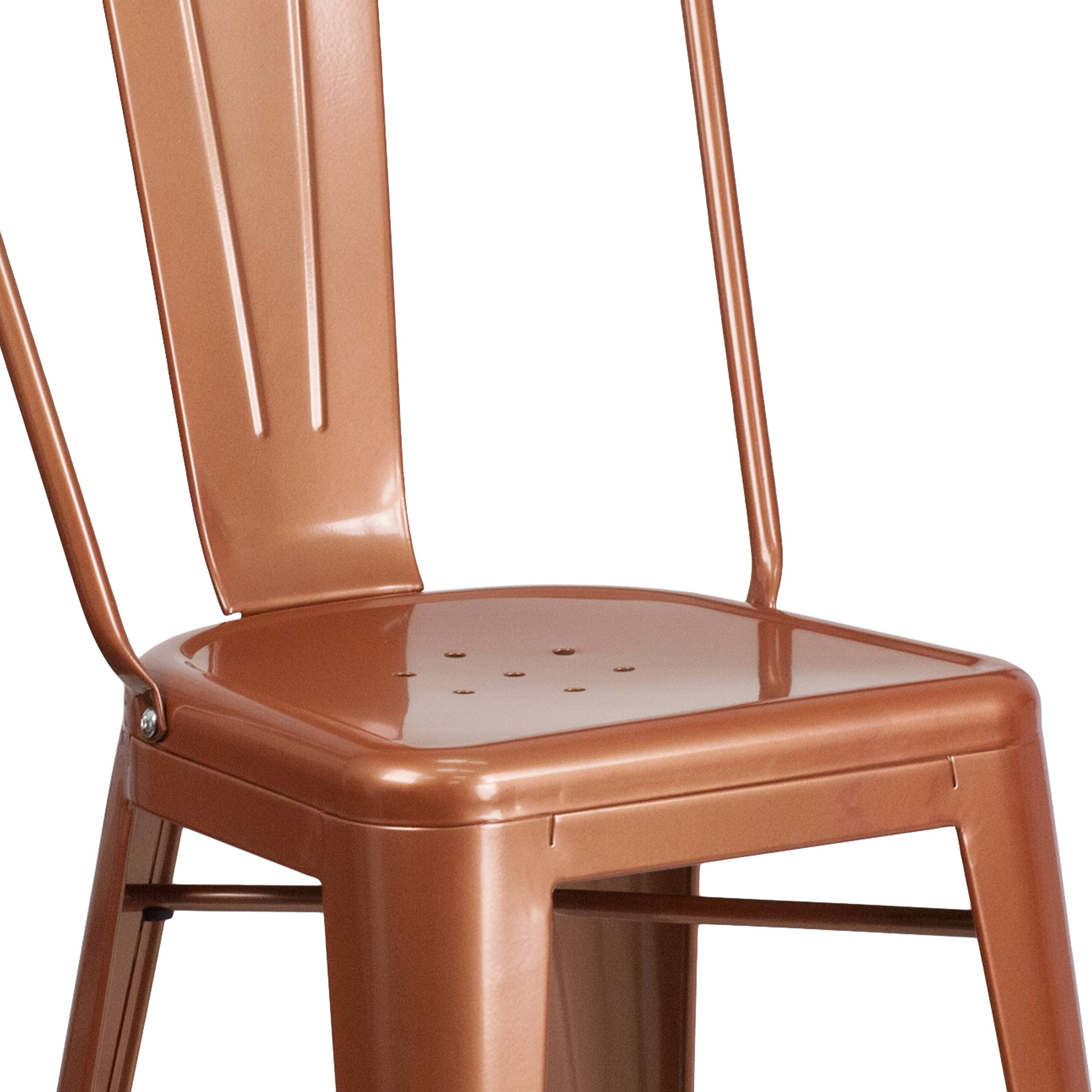 Alt View 8. Emma + Oliver - Commercial Grade 4 Pack 24" High Metal Indoor-Outdoor Counter Height Stool with Back - Copper.