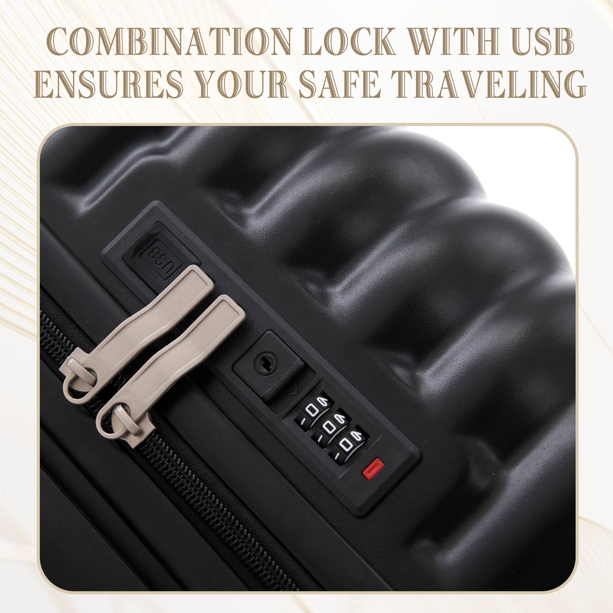 COMBINATION LOCK WITH USB ENSURES YOUR SAFE TRAVELING

USB
= 00- 00 S 00 =