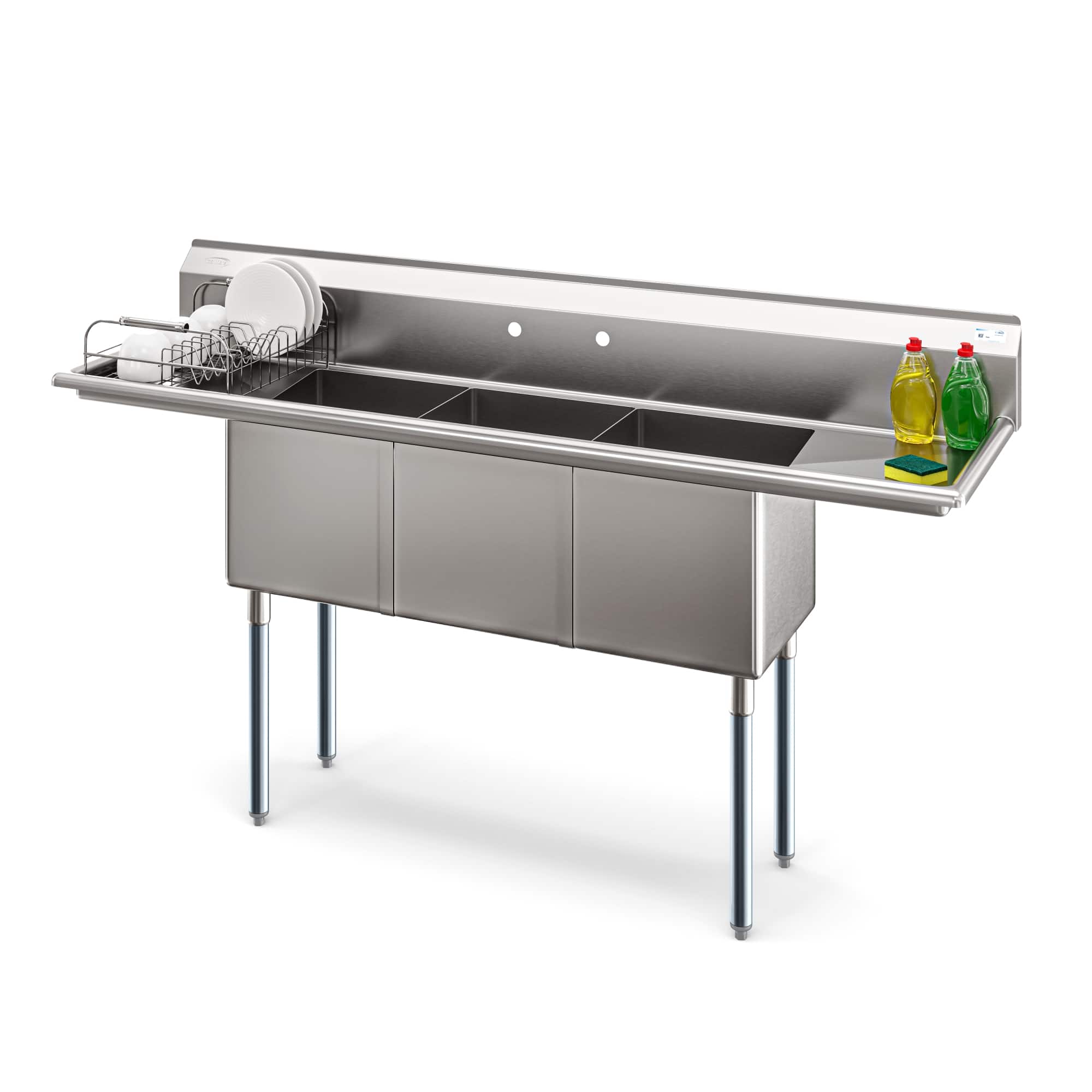 Koolmore - 75 in Three Compartment Sink, Bowl Size 15x15x14, 18 Gauge Stainless-Steel with 2 Drainboards - Stainless Steel price history on PriceWatchPro