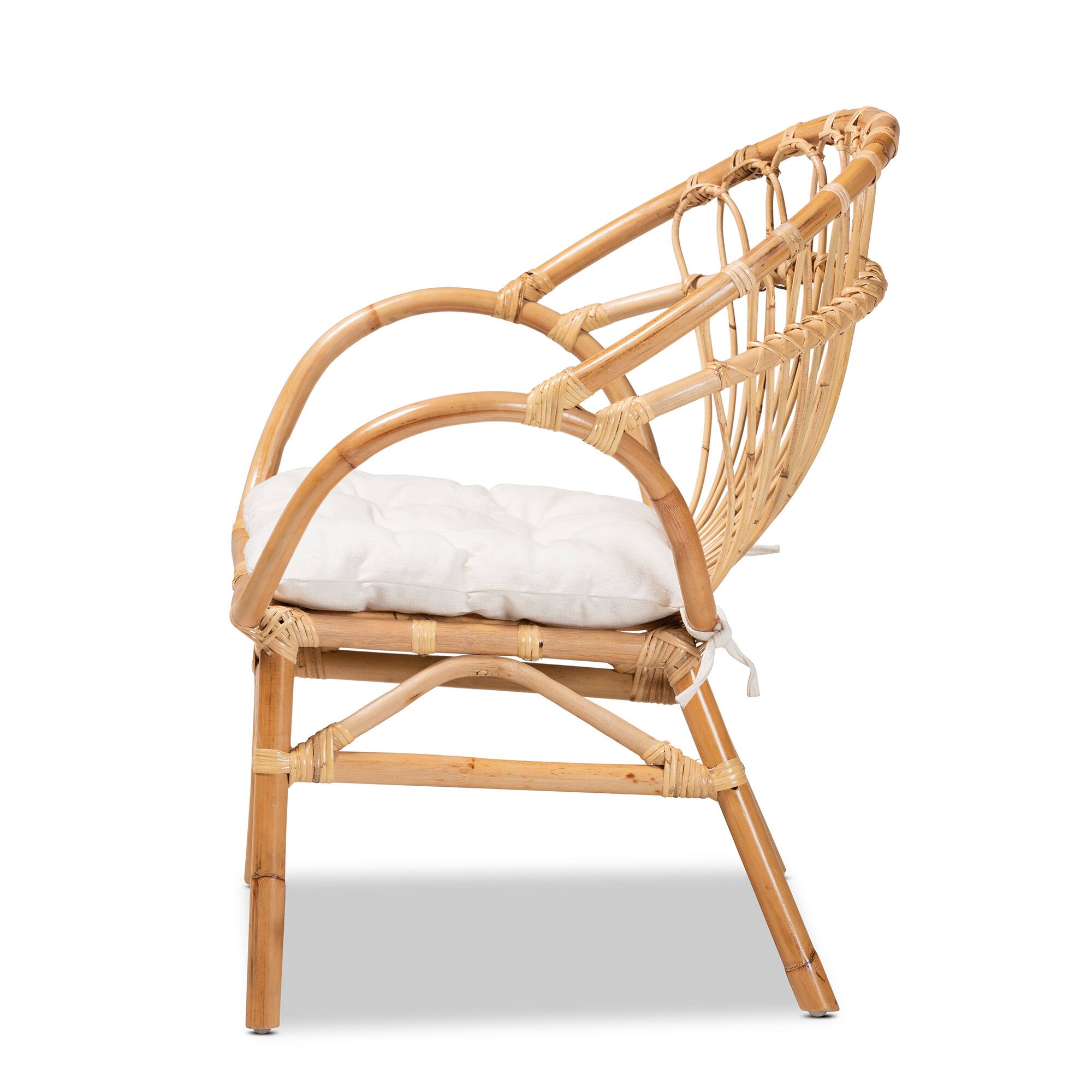 Left. bali & pari - Benicia Modern Bohemian Rattan Dining Chair - White/Natural Brown.