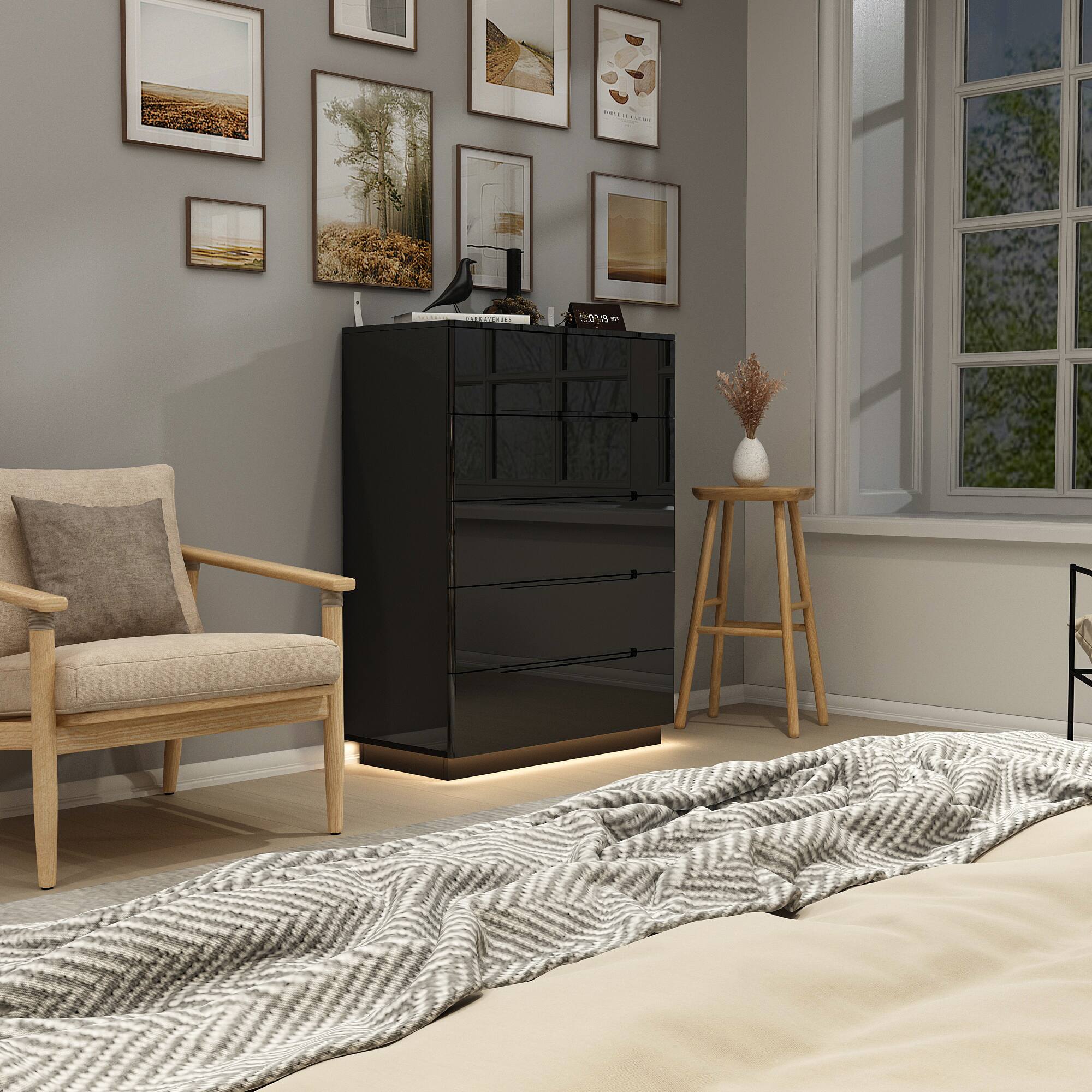 Alt View 9. FUFU & GAGA - FUFU&GAGA High - Gloss Vertical Dresser with LED Base Lighting – Elevate Your Space - Black.