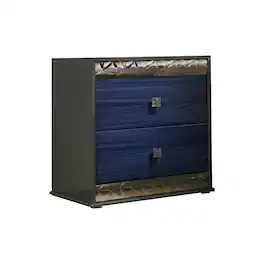 Manhattan Lane - Zara Nightstand w 2 Drawers, Crystal Knobs - Ash Gray, Indigo Blue, Chrome