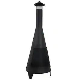 Sunnydaze - 70 in Steel Wood Burning Chiminea Fire Pit with Rain Cap - Black