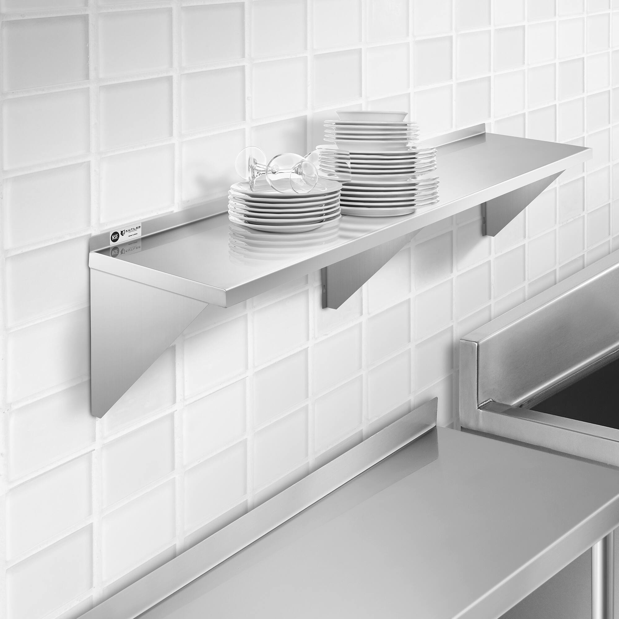 Alt View 5. KUTLER - Stainless Steel Shelf - NSF Commercial Kitchen Wall Shelving - Silver.
