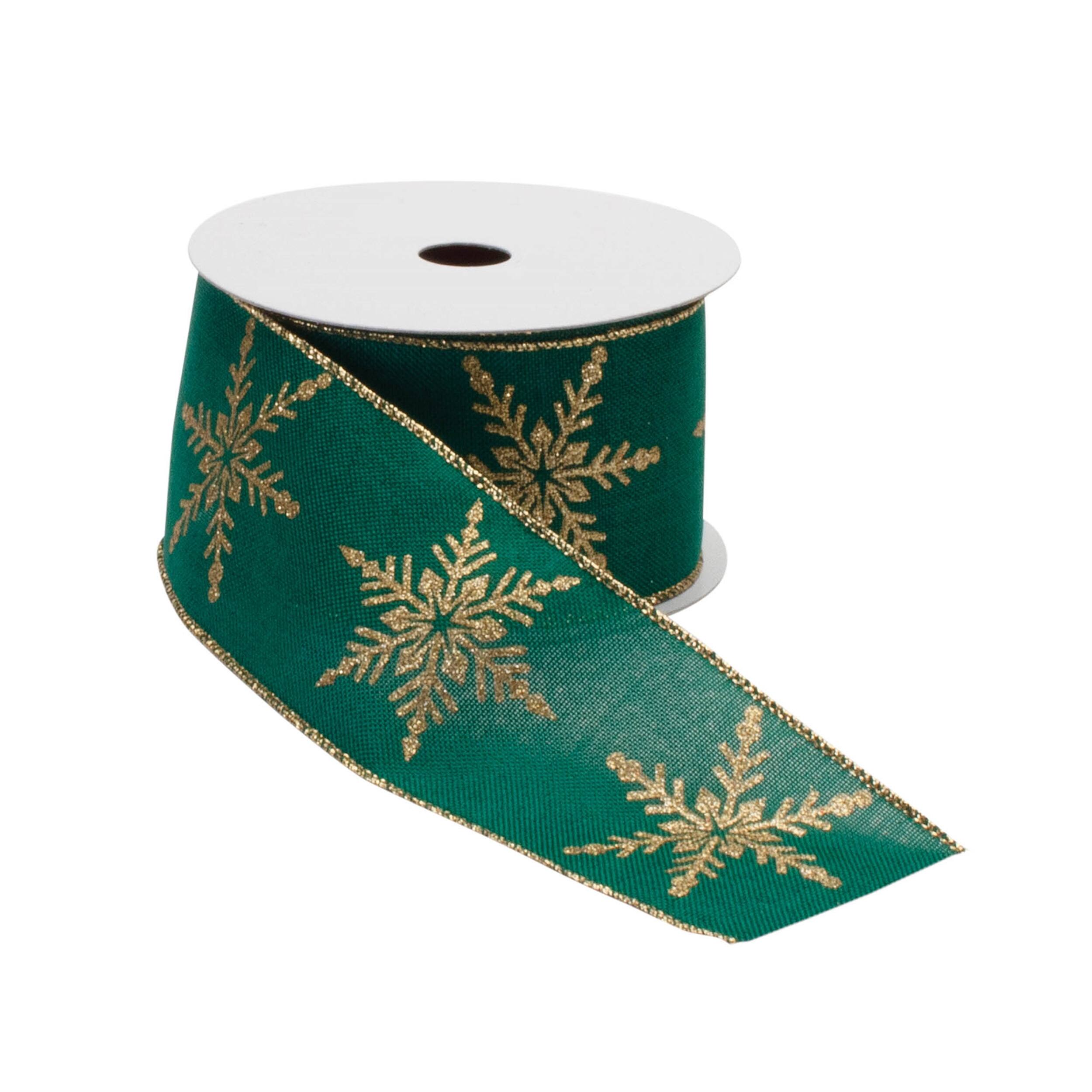 Angle. BreeBe - Holiday Snowflake Ribbon (Set of 2) - Green, Gold.