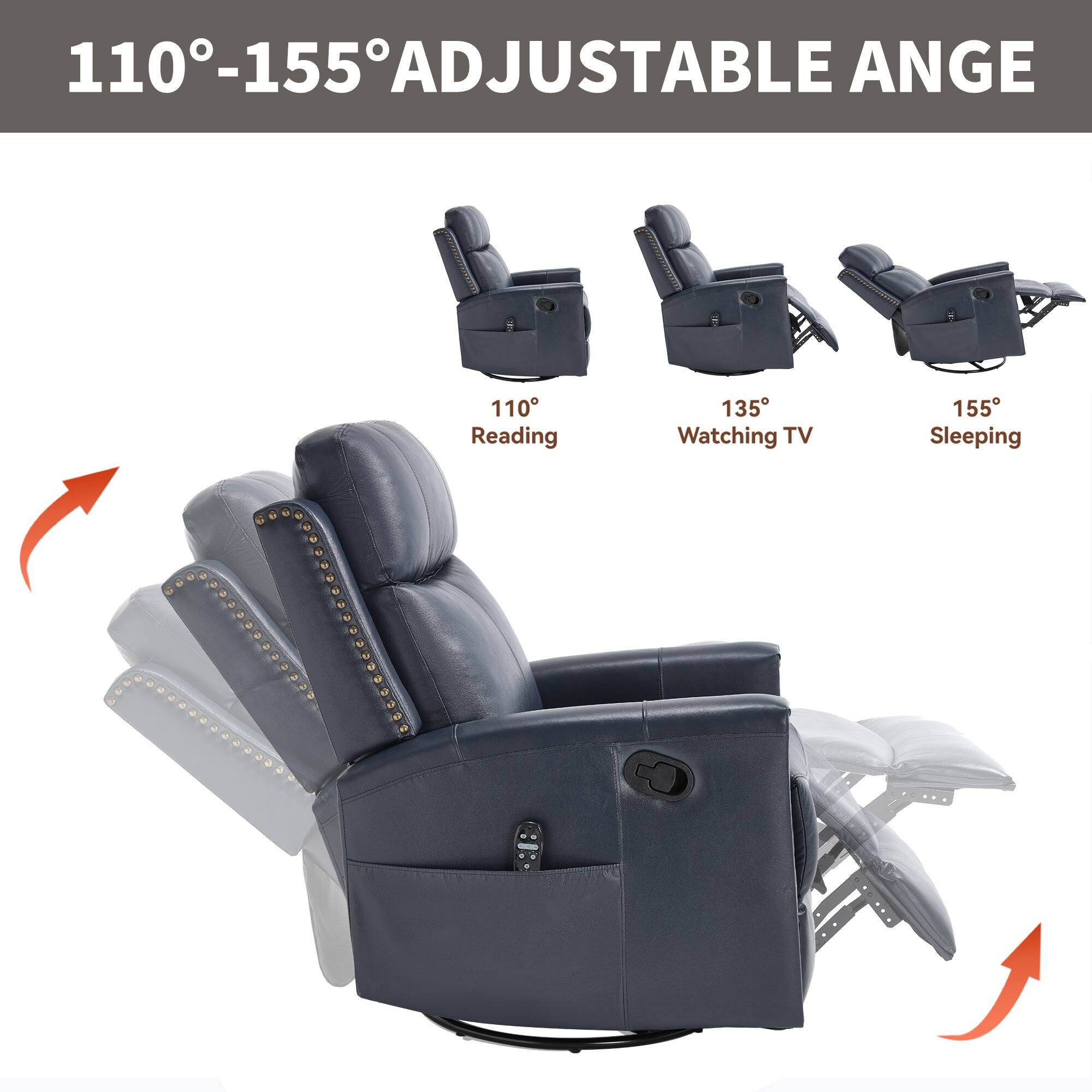 110°-155° ADJUSTABLE ANGLE

110° Reading  
135° Watching TV  
155° Sleeping