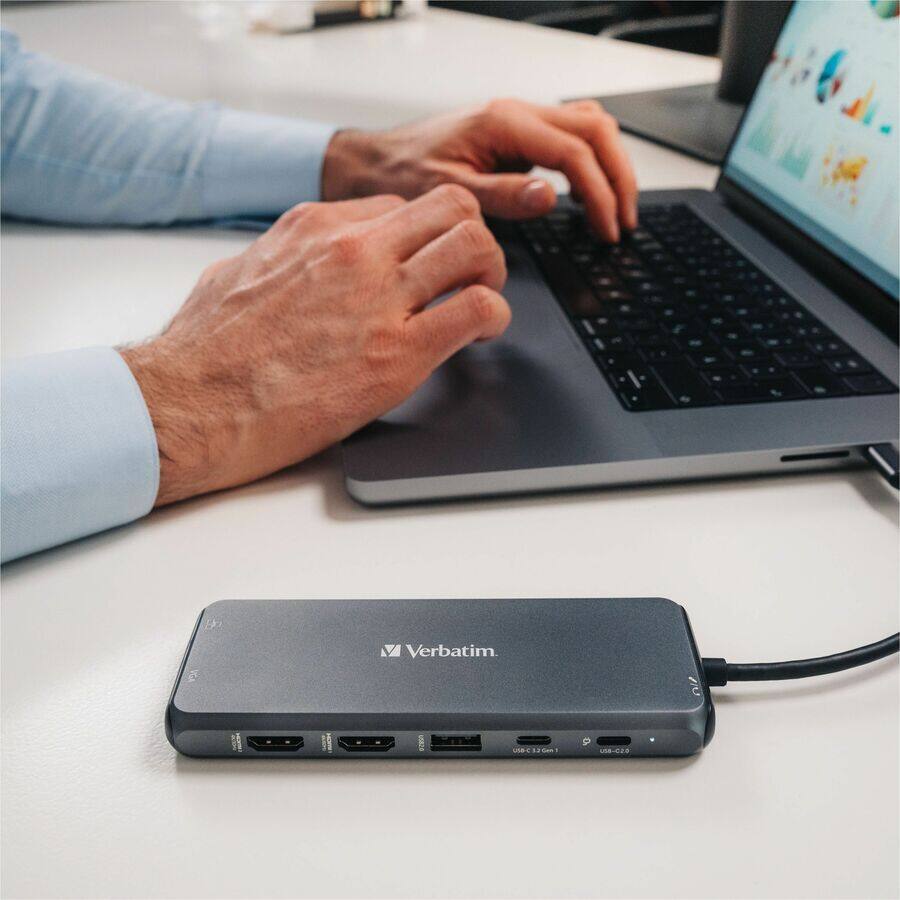 Alt View 4. Verbatim - Verbatim USB-C ™Pro Multiport Hub CMH 14 - 14 Ports - for Monitor - Charging Capability - Memory Card Reader - SD - Gray.