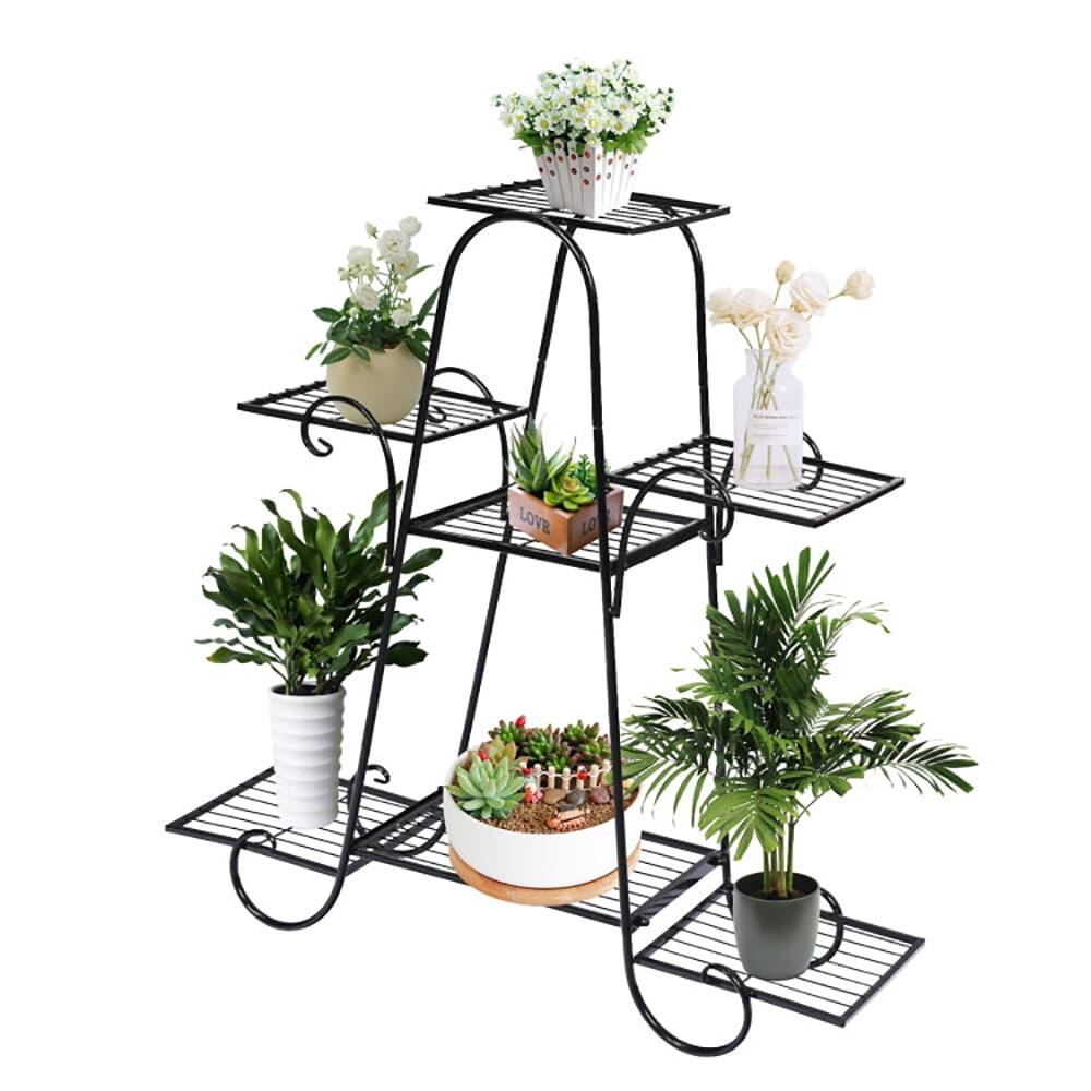 Alt View 5. Pefilos - 7 Tier Metal Patio Plant Stand, Flower Pot Stand for Planter Corner Garden Balcony Patio - Black.