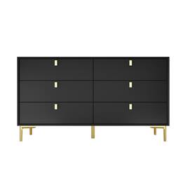 FUFU & GAGA - FUFU&GAGA Multifunctional Storage 6-Drawers Dresser Wide Chest Elevate Your Home Organization - Black