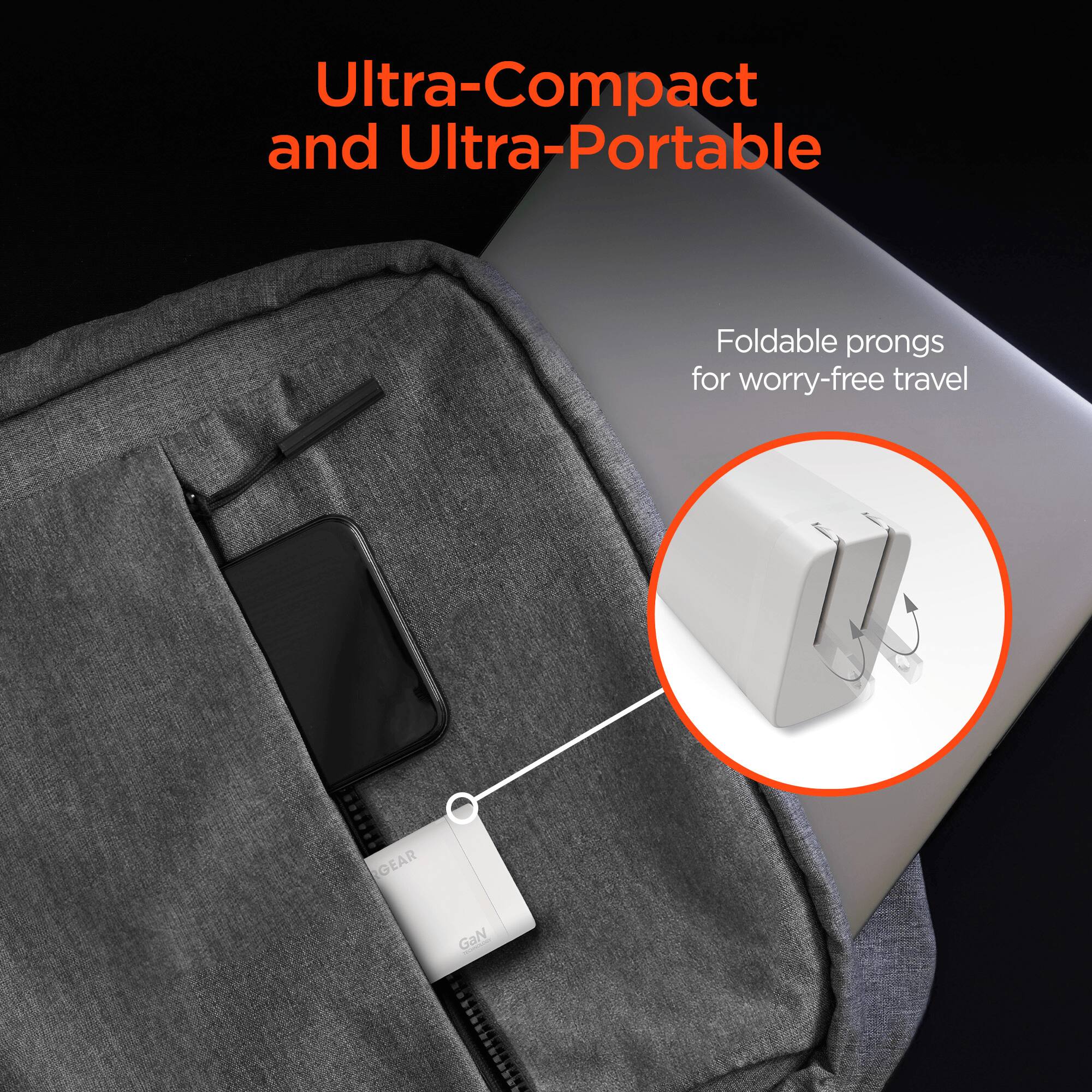 Ultra-Compact and Ultra-Portable Foldable prongs for worry-free travel GEAR GaN