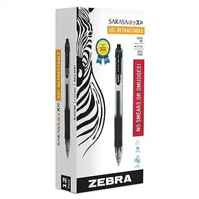Sure, here is the corrected and grouped text:
**Product Name:**
- ZEBRA SARASA dry X20
**Features:**
- GEL RETRACTABLE
- 1.0mm
- 160mm
- 0.7g
- 1.0mm
- 160mm
- 0.7g
**Benefits:**
- NO SMEARS OR SMUDGES!
**Packaging:**
- 12 Pack
**Brand:**
- ZEBRA
**Additional Information:**
- "NO SMEARS OR SMUDGES!"