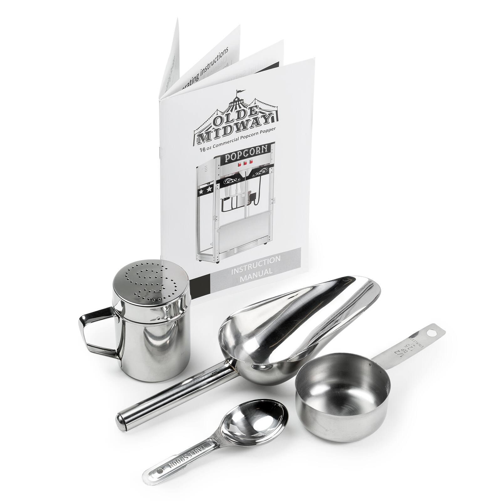 **OLD MIDWAY**  
16 oz Commercial Popcorn Popper  

**INSTRUCTION MANUAL**  

**Operating Instructions**  

**POP CORN**  

**INSTRUCTION MANUAL**  

**PRODUCTION MANUAL**  

**100859404**