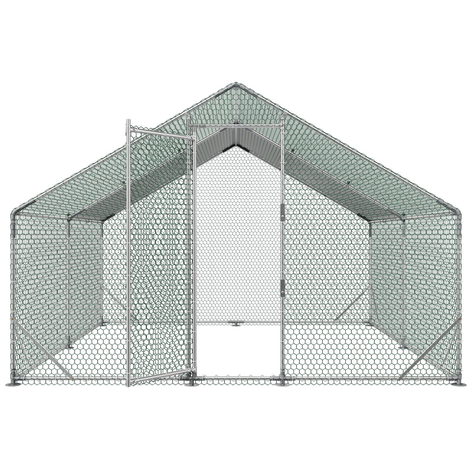 Alt View 5. VEVOR - Large Metal Chicken Coop, 9.8 x 9.8 x 6.6 ft, Walk-in Chicken Run House with Waterproof Cover & Sturdy Frame - Silver.