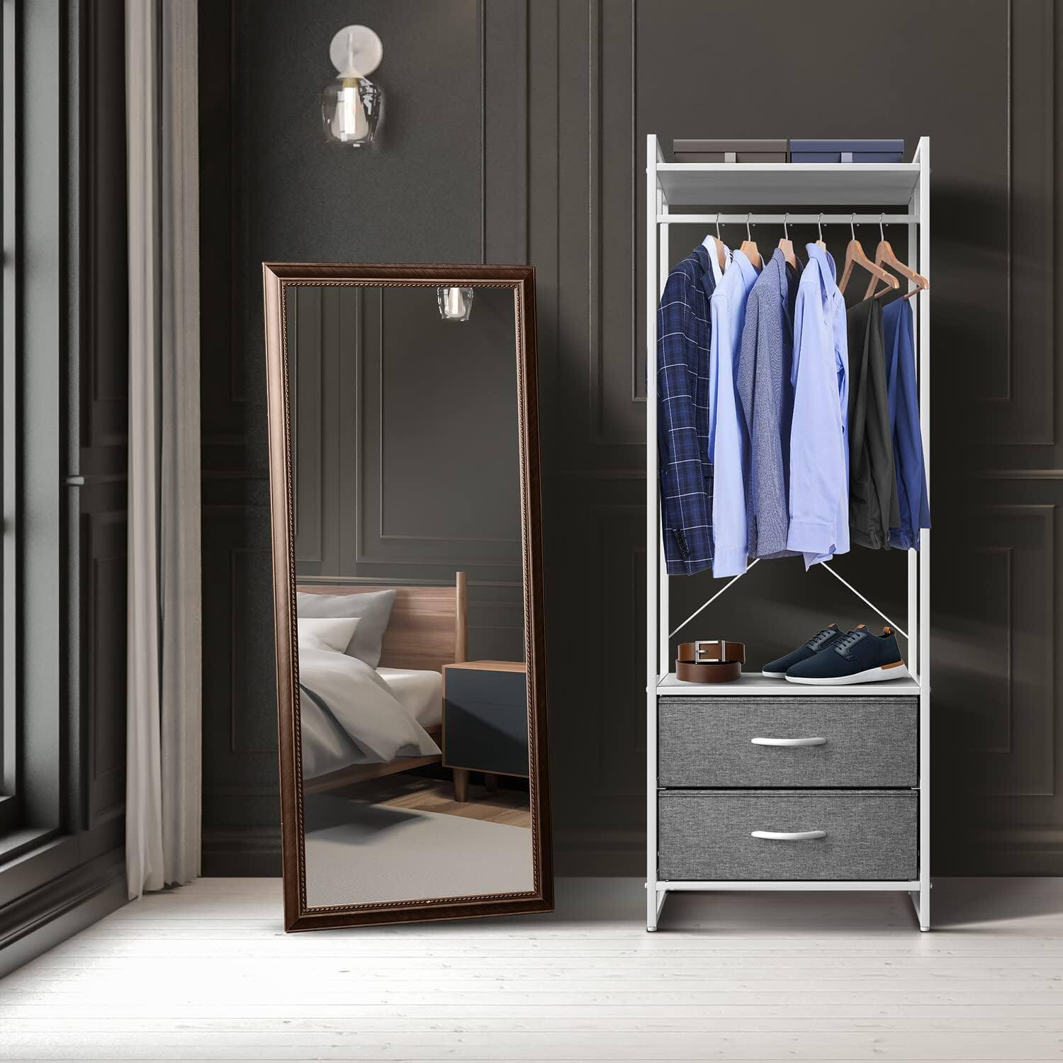 Angle. Sorbus - Sorbus Clothing Rack with Drawers - Clothes Stand Dresser - Wood Top, Steel Frame for Hanging Shirts, Dresses, & Jackets - White.