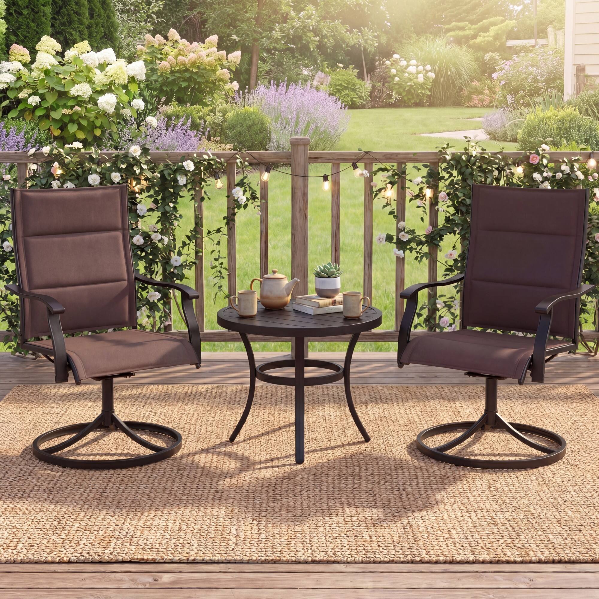 Alt View 1. Costway - Costway Padded Patio Swivel Chairs Set of 2, Ergonomic Outdoor Dining Chairs with High Back - Brown.