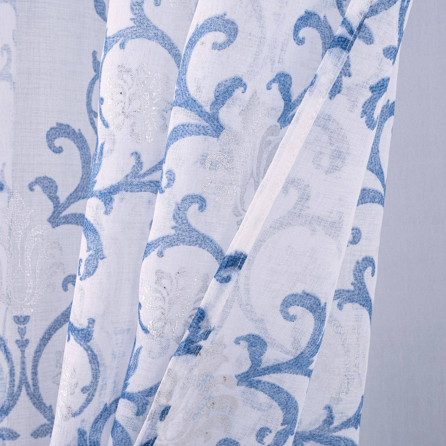 Left. RT Designers Collection - RT Designers Collection Crown Grommet Sheer Metallic Printed Doily Curtain Panel 54" x 84" Blue - Blue.