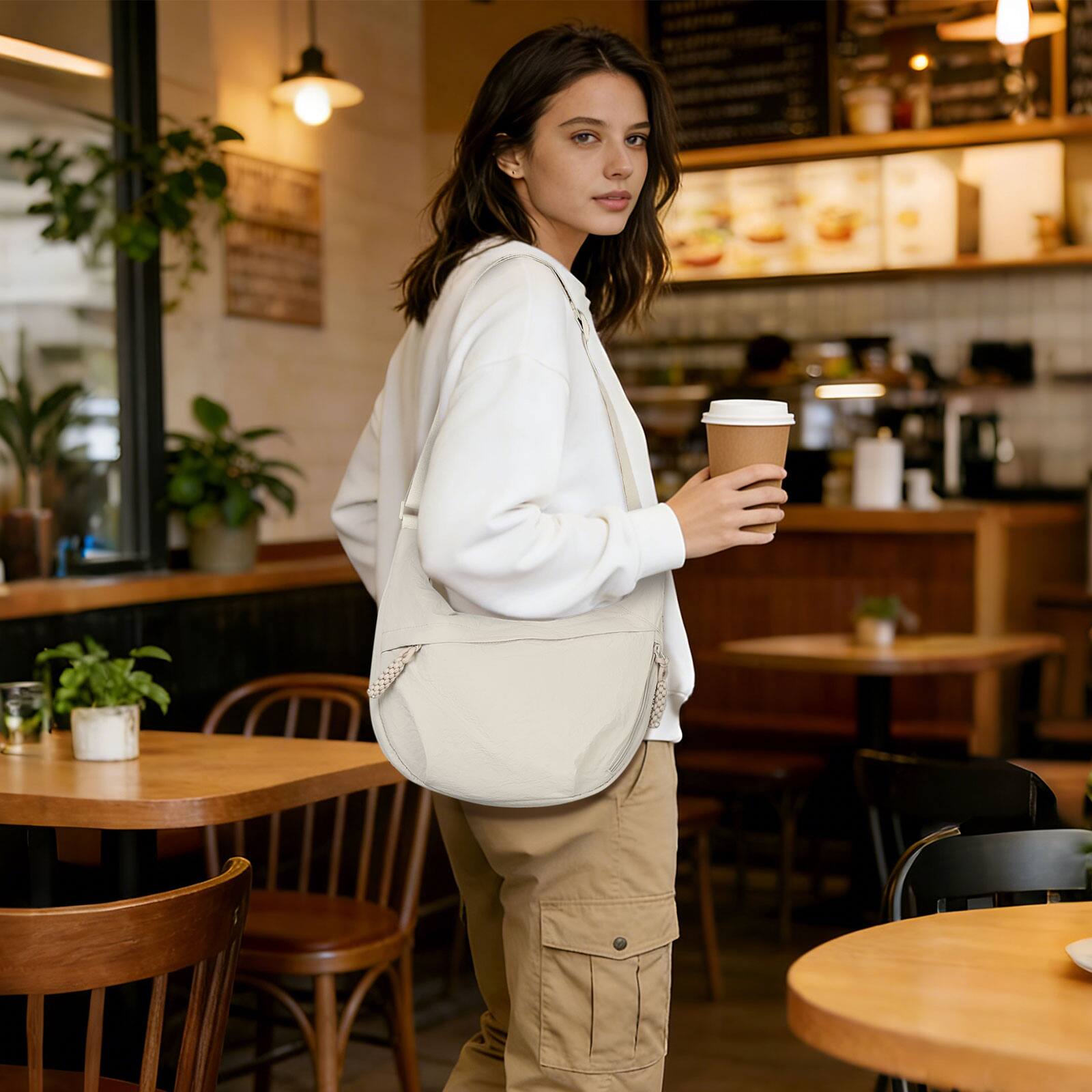 Alt View 4. Unique Bargains - Sling Bag for Men Women, Lightweight Arch Moon Crossbody Bag, Water Repellent Chest Fanny Pack for Hiking Travel Commute - White.