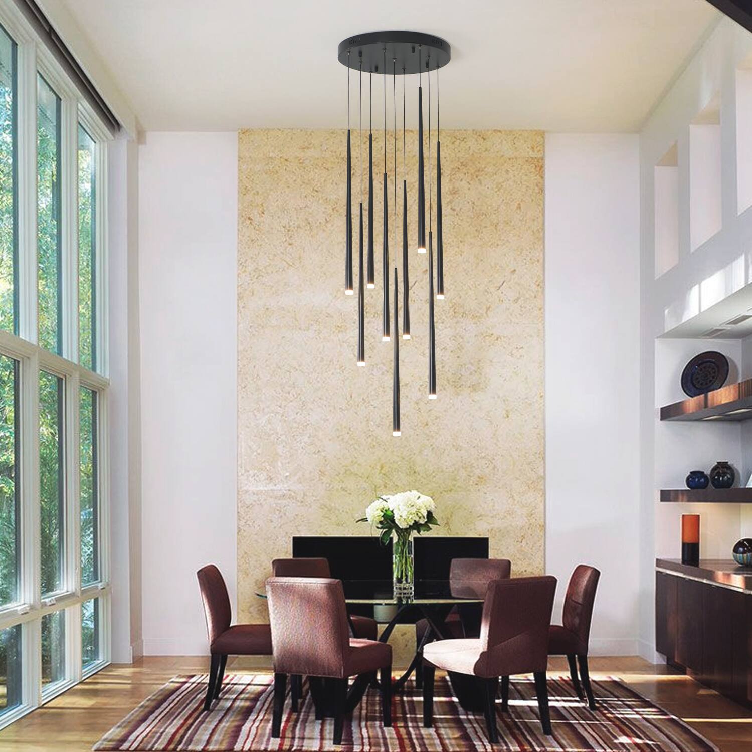 Angle. Umeiluce - 9- Light Cluster Cone LED Chandelier Pendant Kitchen Island Black Dimmable - Matte Black.