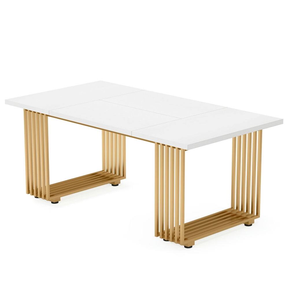 Left. Resenkos - Study Writing Desk, Computer Desk,70.9" Executive Desk, Modern Office Computer Desk Conference Table,White & Gold - White.