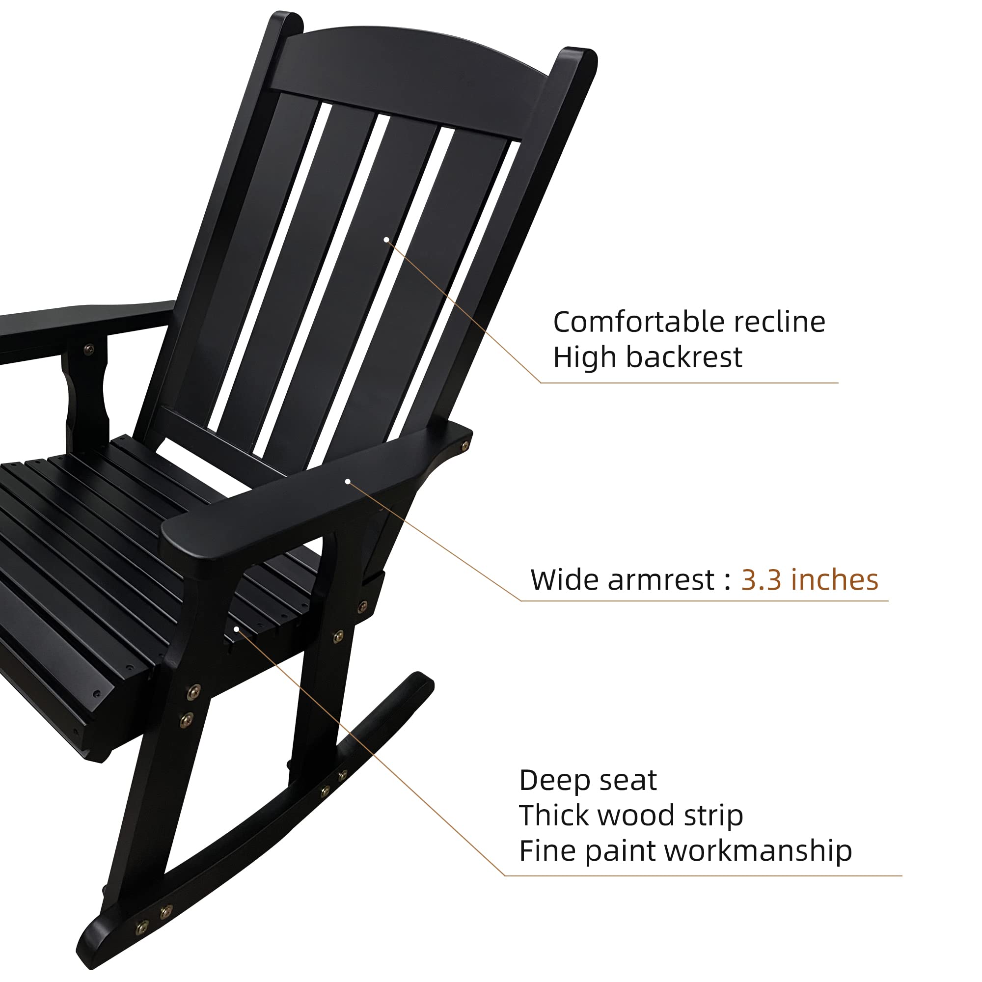 Comfortable recline, High backrest, Wide armrest: 3.3 inches, Deep seat, Thick wood strip, Fine paint workmanship