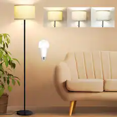 Front. Nordic Hygge - Floor Lamp for Living Room – Tall Standing Lamp with 3 Color Temperature LED Bulb.