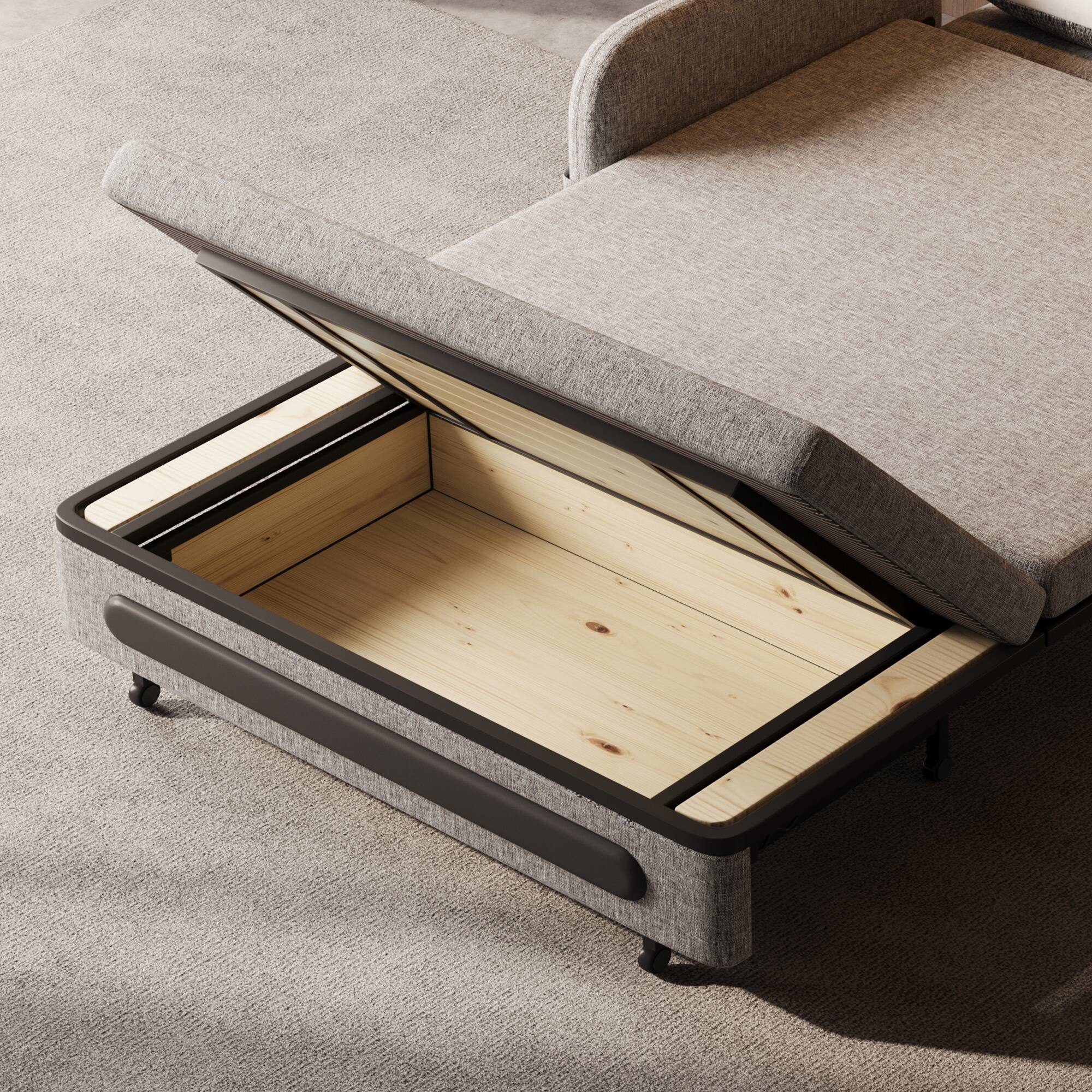 Alt View 4. luck idea - 61.61" Sofa Bed with Storage Base and Side Pockets, Detachable Washable Seat Cushions - Gray.