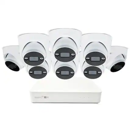 Front. Swann - AdvancedX 5MP Series / 8ch White NVR / 1TB / 8x ADVX5MPD 5MP Spotlight Dome IP Cameras - White.