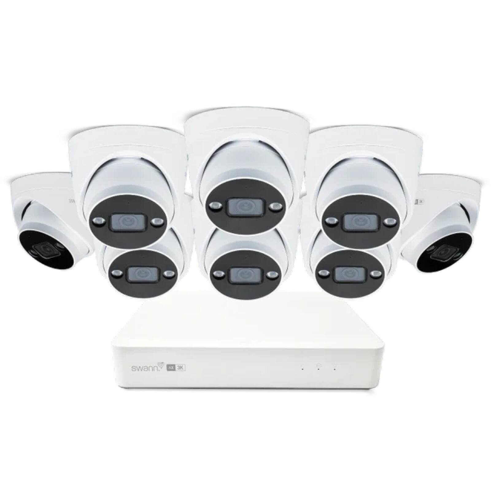 Front. Swann - AdvancedX 5MP Series / 8ch White NVR / 1TB / 8x ADVX5MPD 5MP Spotlight Dome IP Cameras - White.