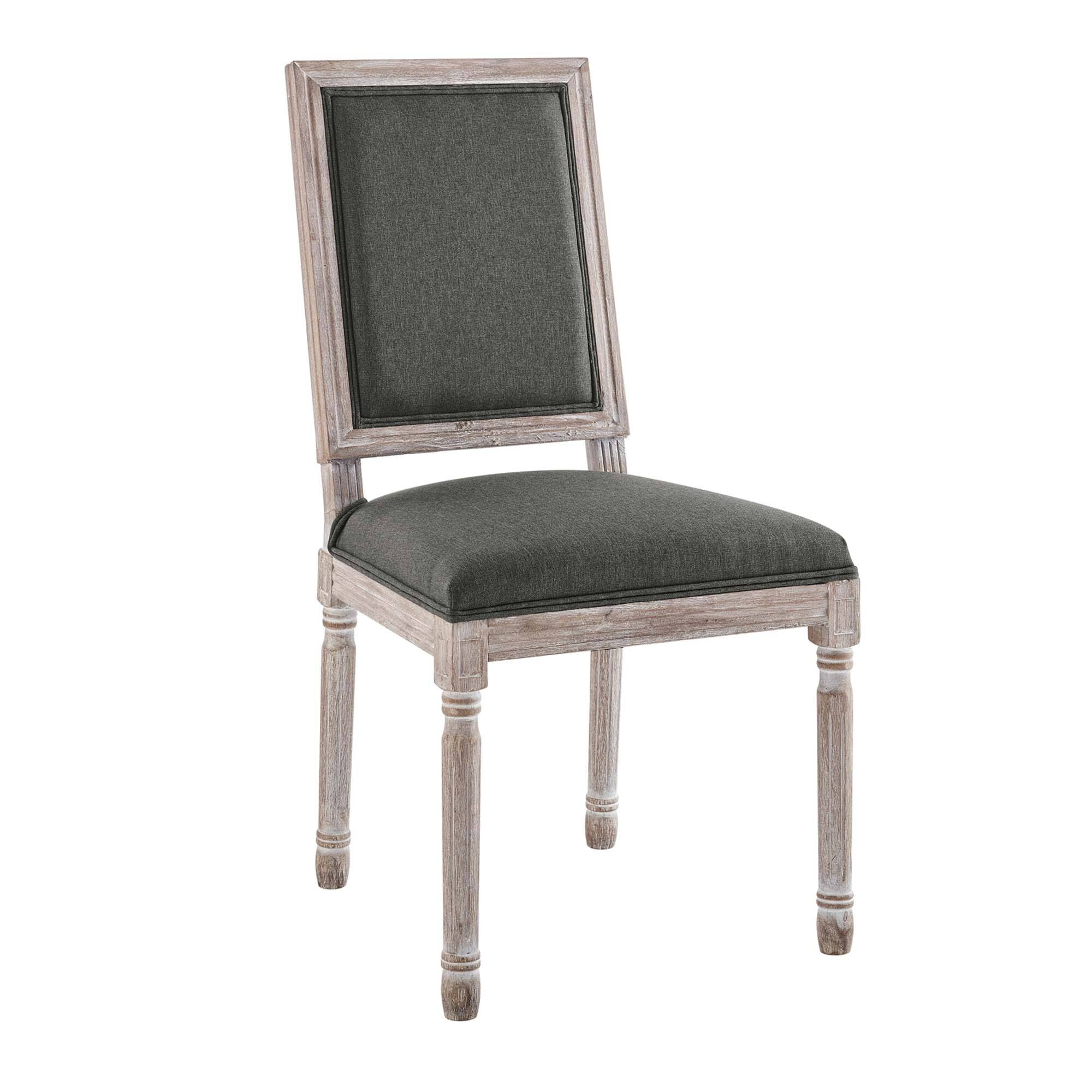 Angle. Modway - Court French Vintage Upholstered Fabric Dining Side Chair by Modway - Natural Gray.