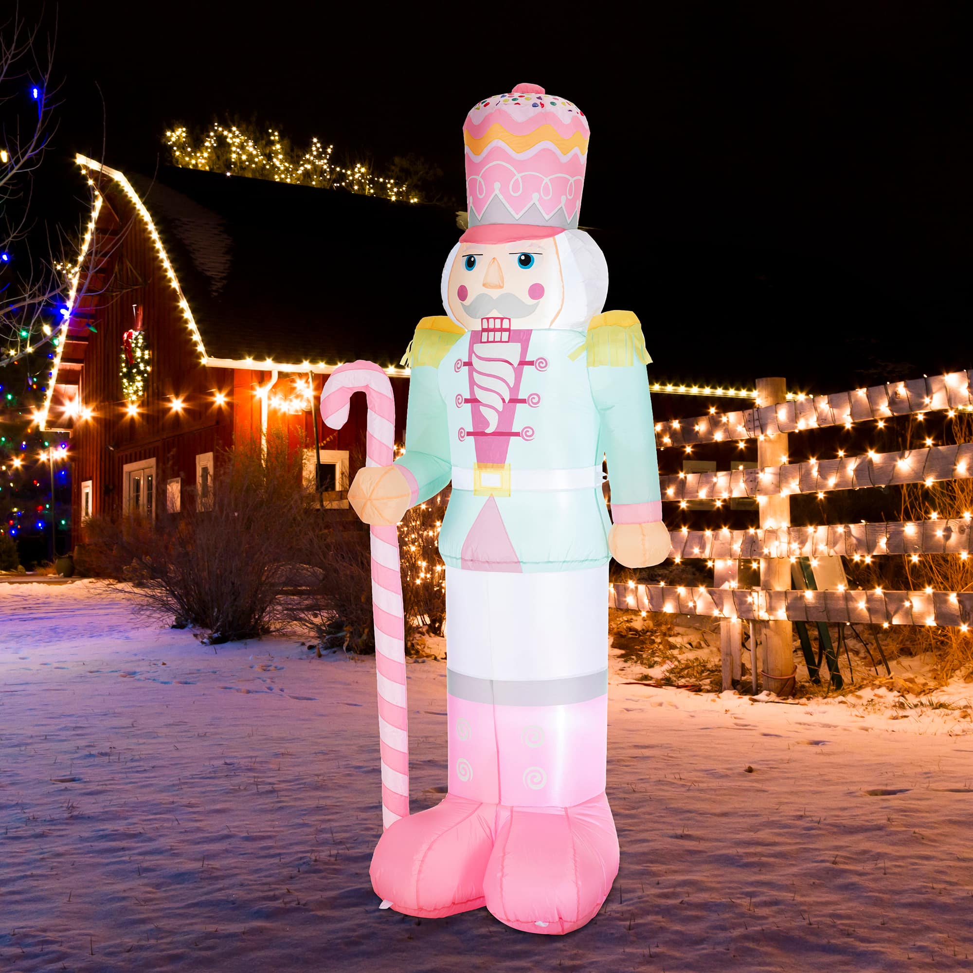 Glitzhome - 7FT Lighted Macaron Inflatable Nutcracker Decor - Multi-Colored