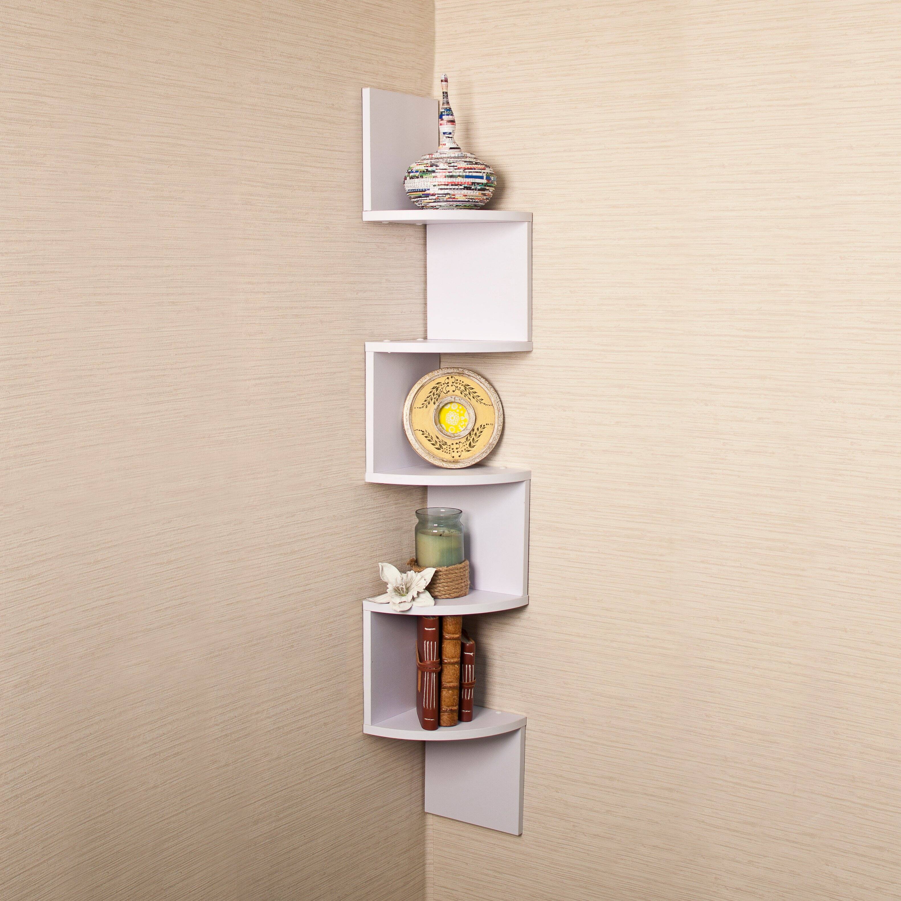 Angle. Danya B - Five Tier Corner Wall Shelf - White - White.
