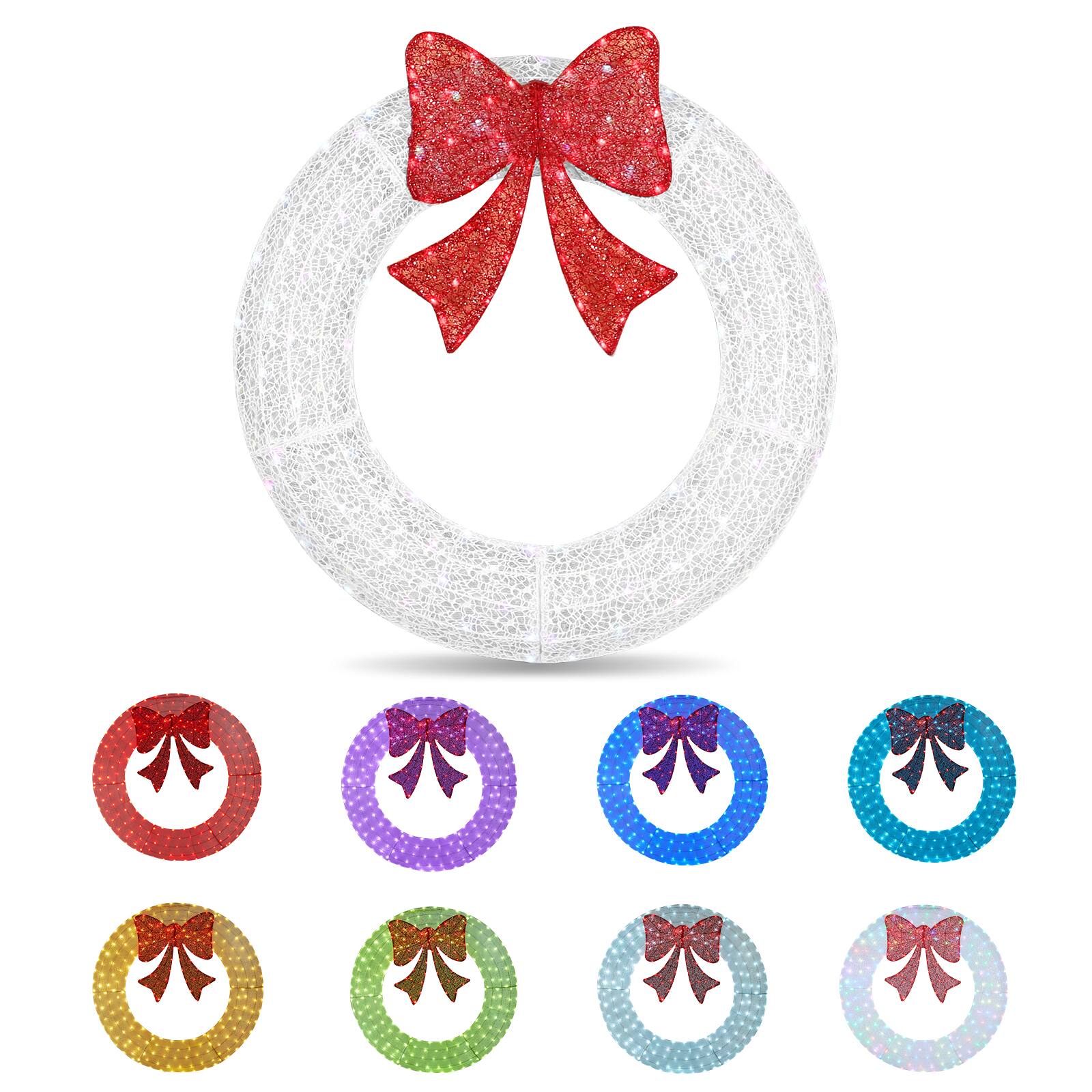 Alt View 1. Winado - 36in Pre-Lit Christmas Wreath with Remote Control LED Lights, Bows for Doorway Indoor Outdoor Holiday Party Decoration - White/Red.