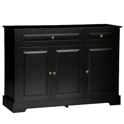 Front. Homcom - Sideboard Buffet Cabinet, Modern Accent Cabinet with 2 Drawers and Adjustable Shelves, Entryway Cabinet, Black - Black.