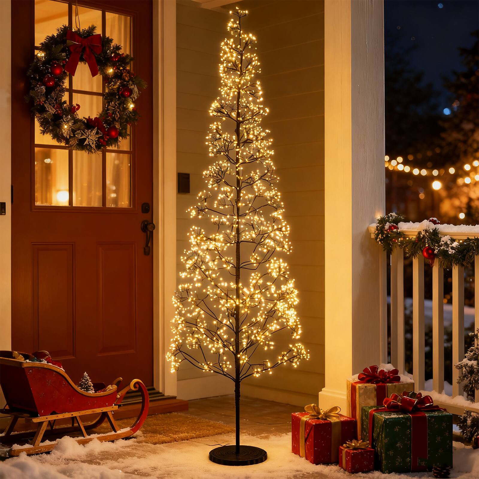 Alt View 1. Gymax - Gymax 7 FT Lighted Alpine Tree w/ 2100 White Light LED LightsWeighted Base for Party - Black.