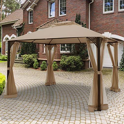 Alt View 1. Ecooso - 12 x 10 FT Outdoor Gazebo Tent Double Top Patio Canopy with Netting and Stable Frame - Brown.