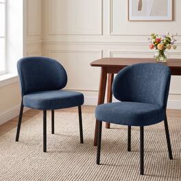 Brick Attic - Set of 2 Wide Upholstered Dining Chairs with Curved Backrest and Thick Padded Seat Office Chair for Dining Room - Blue