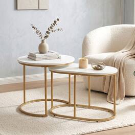 WELLFOR - Modern Nesting Coffee Table Set of 2, 24 in Round Coffee Table for Small Place, End Side Tables Night Stand - White
