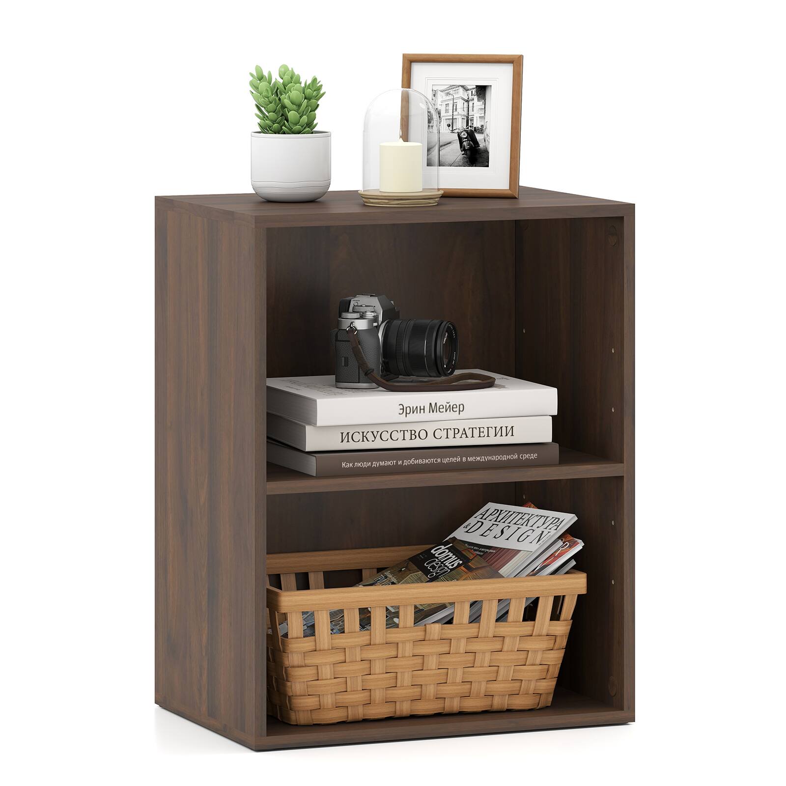 Costway - 2-Cube Bookcase with 5-Position Adjustable Shelf, Anti-Toppling Kits for Study - Brown