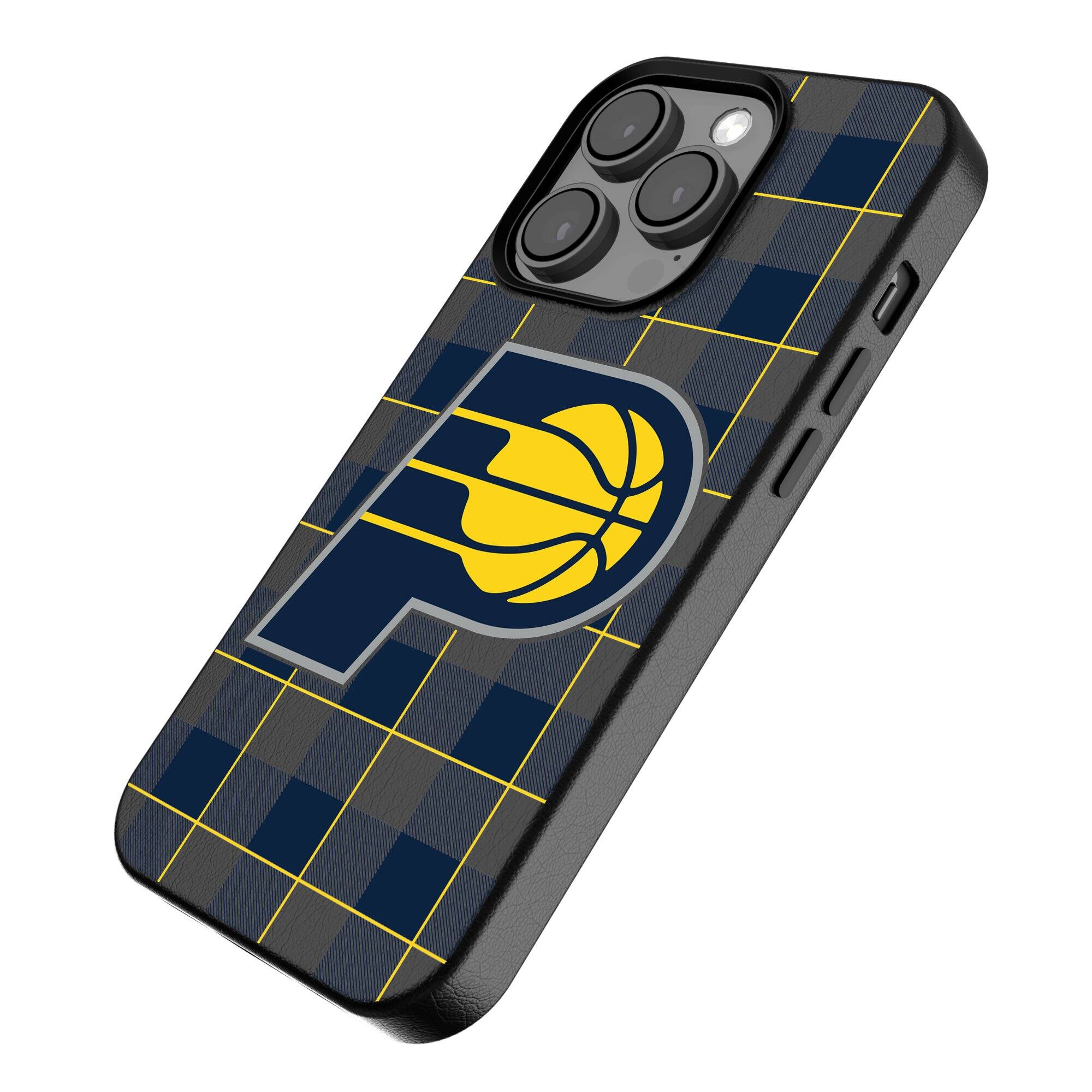 Alt View 1. Keyscaper - Indiana Pacers Plaid Magnetic Bump iPhone Case - 14 Pro Max - Black.