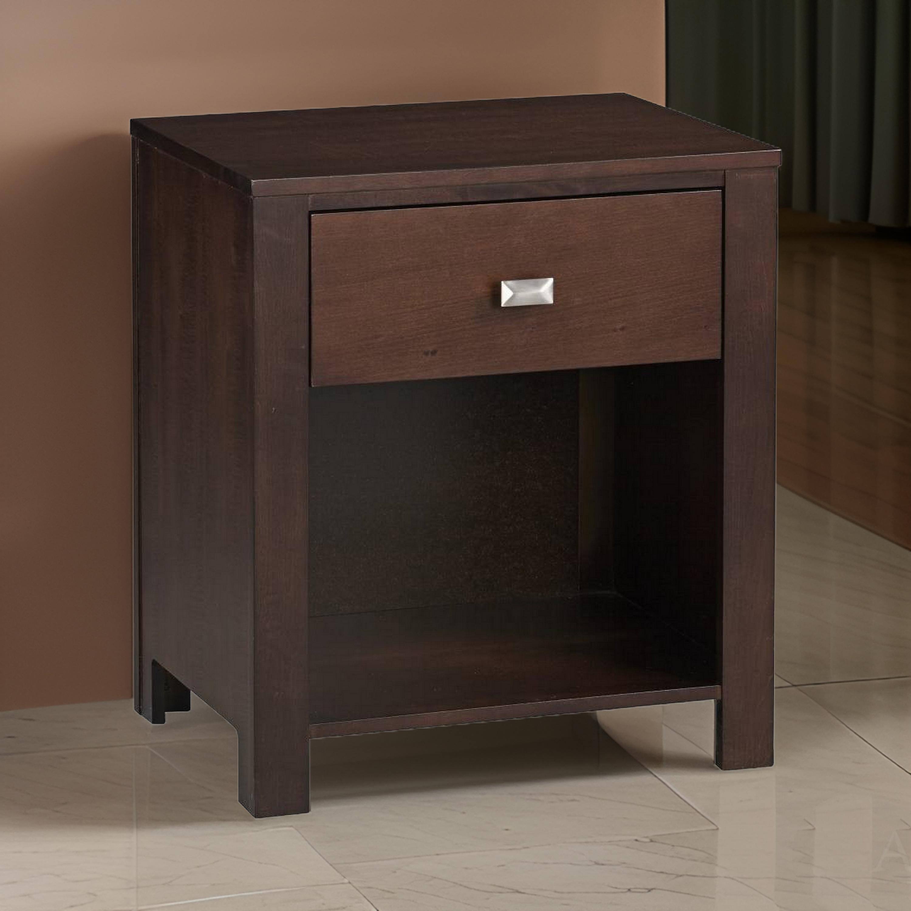 Alt View 2. Manhattan Lane - Wooden Nightstand with One Drawer and One Shelf - Brown.
