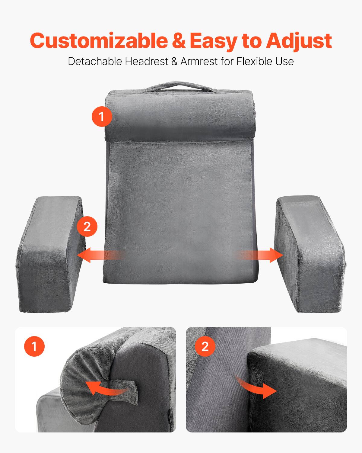 Customizable & Easy to Adjust  
Detachable Headrest & Armrest for Flexible Use  

1  
2  

1  
2