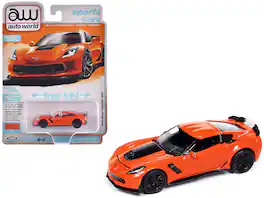Autoworld - 2019 Chevrolet Corvette Z06 Sebring Orange with Black Hood "Sports Cars" Series 1/64 Diecast Model Car by Auto World