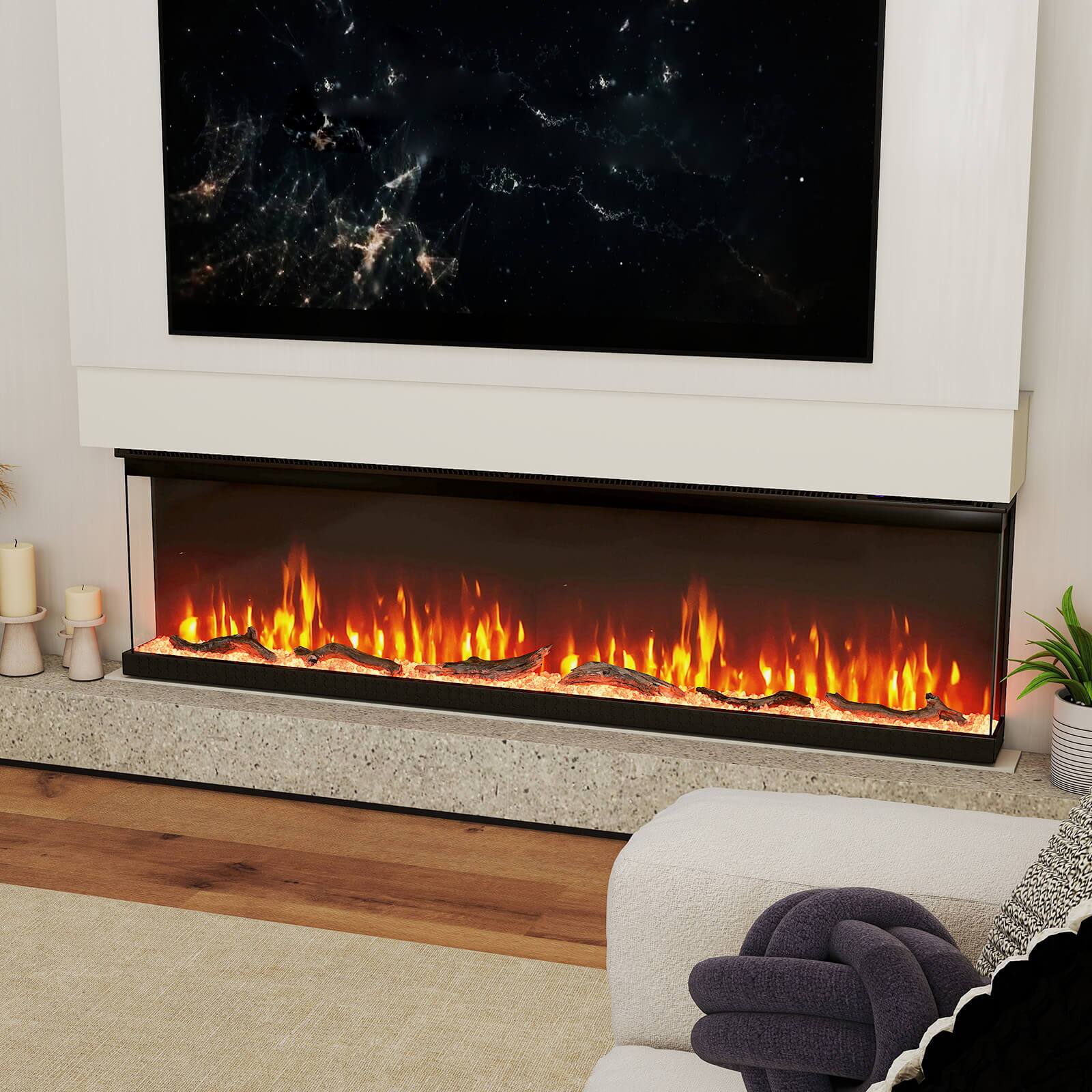 Alt View 1. Costway - Costway 60" Wide 3-Sided Electric Fireplace Insert 750with 1200W Recessed Wall-Mounted Heater - Black.