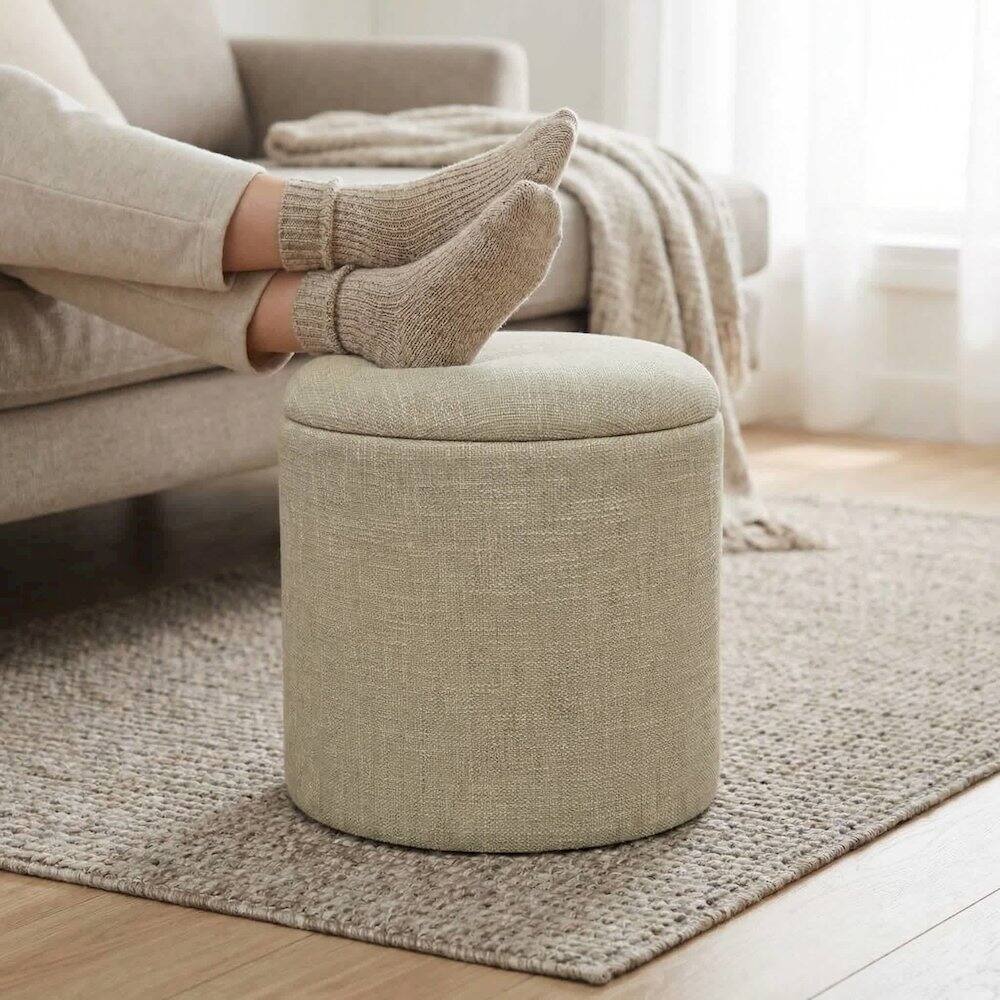 Alt View 4. Carolina Chair & Table - Handwoven Fabric Storage Ottoman - Multi-Purpose Foot Rest Light Green - Light Green.