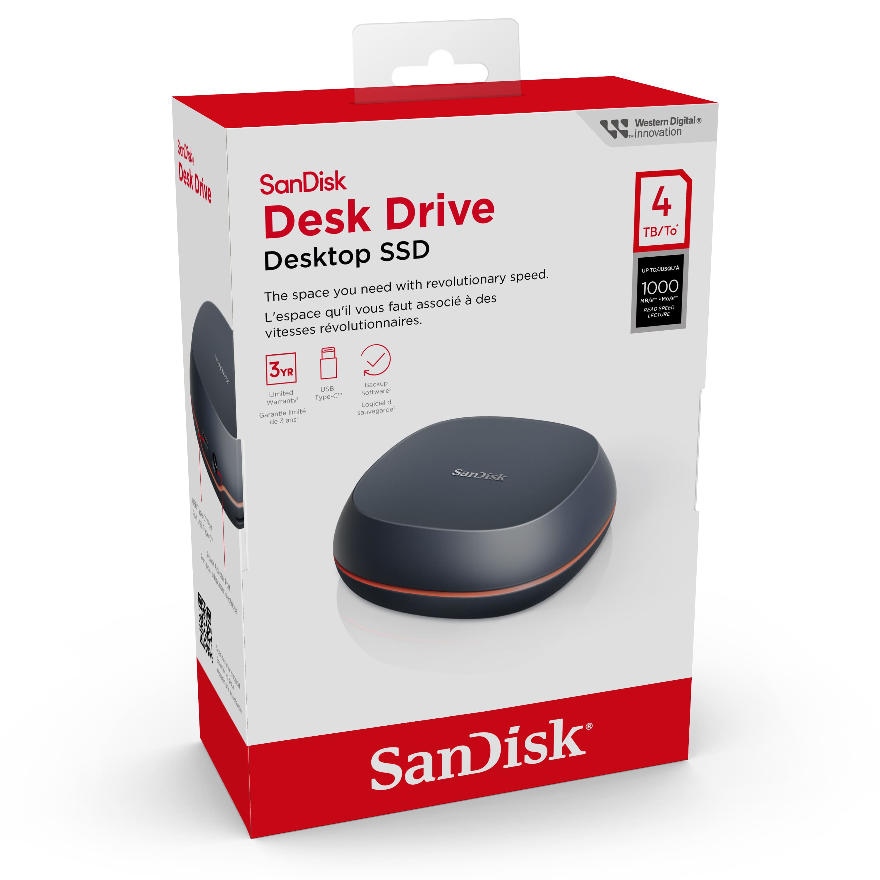 SANDISK 4TB Desk Drive USB Type C Desktop External SSD Black