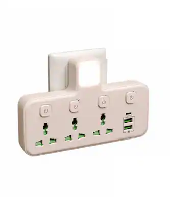 Front. Cluzine - LED Night Light Power Strip, 3 Outlets & 3 USB, Wireless Charging Surge Protector, Wall Plug Extender for Home Office - White.